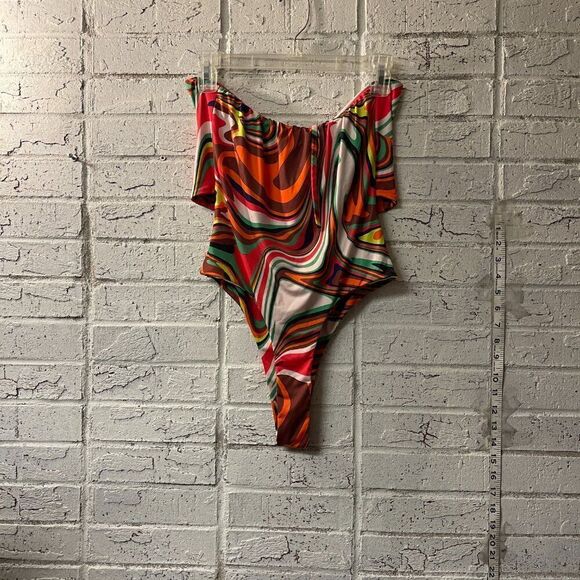 Misguided Orange bodysuit marble print Plus Curvy 14 NWT - Picture 8 of 13